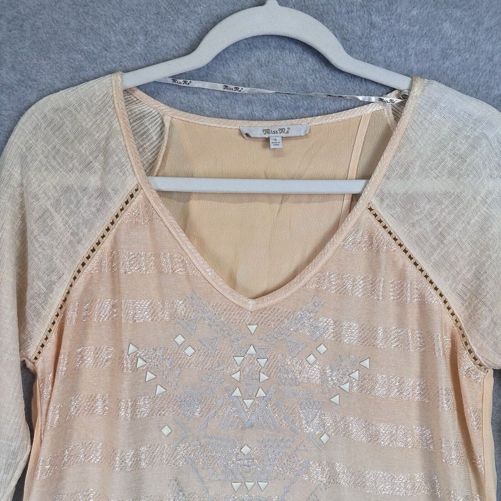 Miss Me Size S Women's Gauze Knit Top Pullover Studded Long Sleeve Western Ombré - Picture 2 of 9